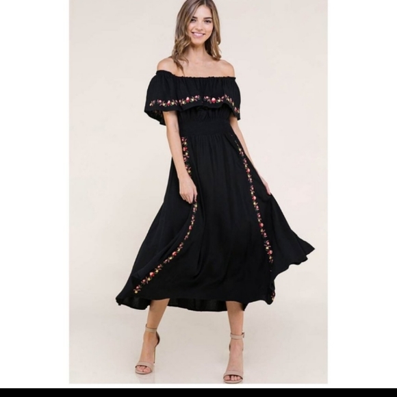 Embroidered Off Shoulder Midi Dress - Picture 2 of 11